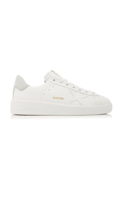 Golden Goose Purestar Sneakers In White Leather With Tone-on-tone Star And Silver Micro-glitter Heel Tab