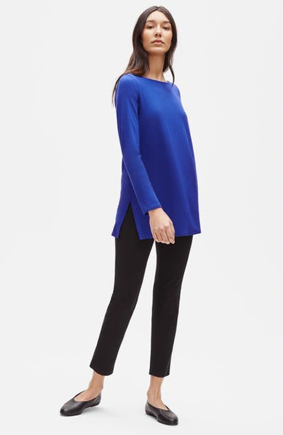 Eileen Fisher Plus Size Bateau-neck Long-sleeve Jersey Tunic In Royal