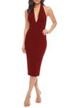 DRESS THE POPULATION VANESSA HALTER BODY-CON MIDI DRESS,DDR183-3086