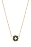 Tory Burch Kira Enameled Pendant Necklace In Tory Gold / Black