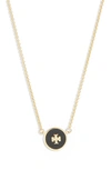 Tory Burch Kira Enameled Pendant Necklace In Tory Gold Black