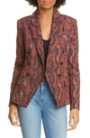 L Agence Kenzie Python-print Double Breasted Blazer In Garnet/ Black