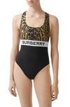 BURBERRY SHELD LEOPARD PRINT LOGO BAND ONE-PIECE SWIMSUIT,8024664