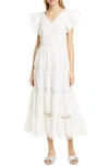 SEA LEA EYELET & LACE COTTON MIDI DRESS,SS20-48