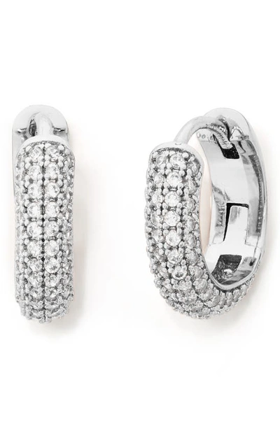 Kate Spade Brilliant Statements Pave Mini Huggie Hoop Earrings In Clear/ Silver