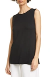 Eileen Fisher Organic Cotton Jersey Crewneck Tank In Black