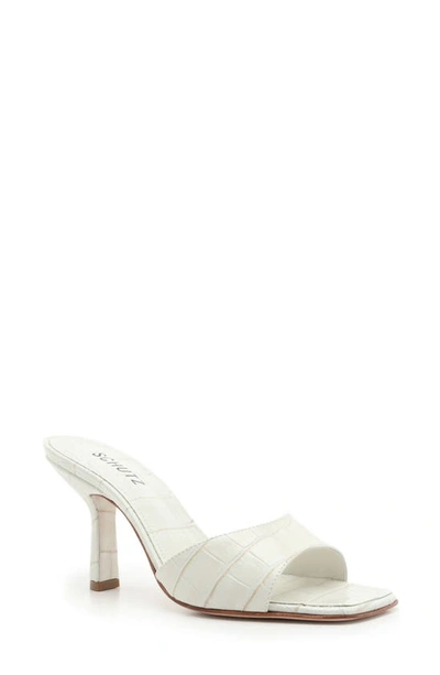 Schutz Posseni Mock-croc Slide Mule High-heel Sandals In Pearl