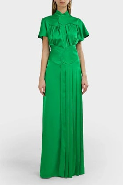Victoria Beckham Panelled Satin Maxi Dress In Green