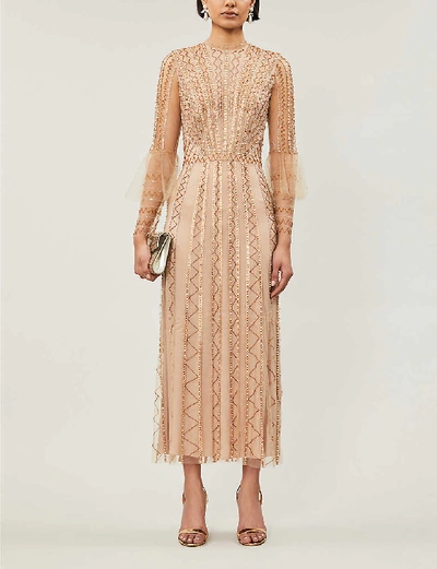 Temperley London Queenie Bead And Faux-pearl Embellished Tulle Maxi Dress In Almond Mix