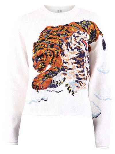 Kenzo Cloud Tigers Logo Sweater In White