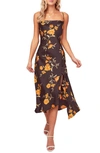 Astr Gaia Strappy Bias Cut Satin Midi Dress In Black/gold