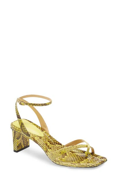 Alexandre Birman Nelly Square-toe Neon Snakeskin Sandals In Yellow