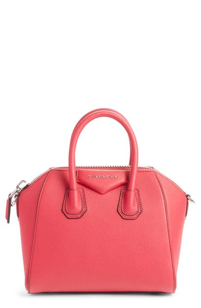 Givenchy 'mini Antigona' Sugar Leather Satchel In Strawberry