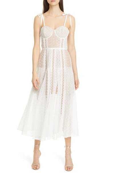 Self-portrait Grosgrain-trimmed Paneled Lace Midi Dress In White