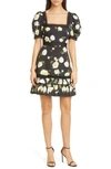 ALICE AND OLIVIA WYLIE FLORAL SQUARE NECK PUFF SLEEVE DRESS,CC002P96536