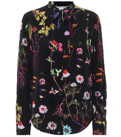 Stella Mccartney Willow Floral-print Pussy-bow Shirt In Black