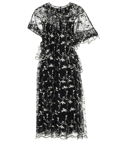 Simone Rocha Floral Tulle Dress In Black