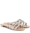 Aquazzura Moondust Crystal-embellished Leather Slides In Beige