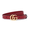 Gucci Gg Marmont Thin Leather Belt With Shiny Buckle In Red