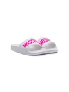 Moschino White Slippers With Pink Logo In White