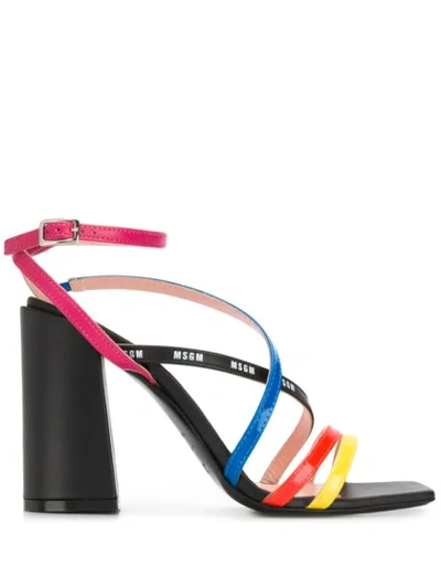 Msgm Multicolor Leather Sandal In Black