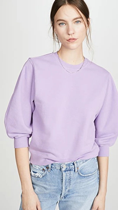 Agolde Cropped Sleeve Round Neck Sweatshirt In Purple