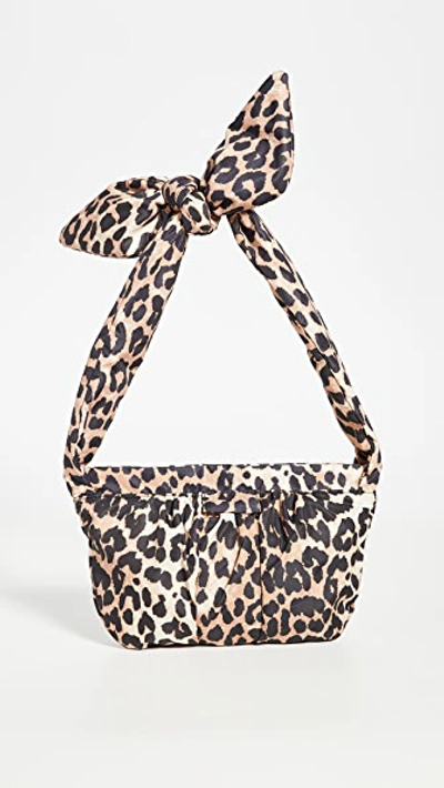 Ganni Medium Knotted Leopard-print Shell Shoulder Bag In Leopard Print