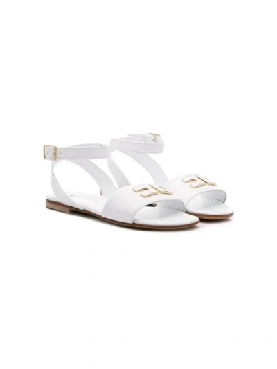 Elisabetta Franchi La Mia Bambina Teen Logo Detailed Open Toe Sandals In White