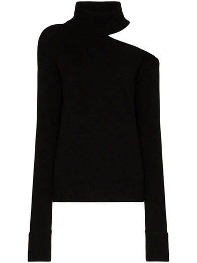 Paige Raundi Cold-shoulder Turtleneck Wool-blend Sweater In Black