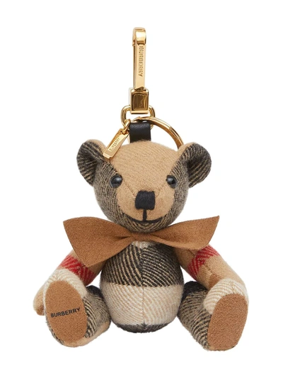 Burberry Check Thomas Bear Keyring In Beige