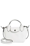 Longchamp Mini Le Pliage Cuir Leather Top Handle Bag In White