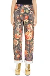 DRIES VAN NOTEN FLORAL HIGH WAIST CUFFED DENIM JEANS,PISCOS 9425