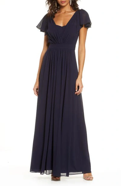 Vince Camuto Pleat Chiffon Gown In Navy