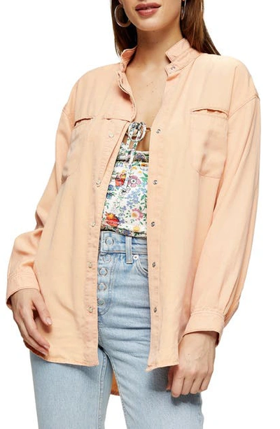 Topshop Idol Oversize Woven Shirt In Peach