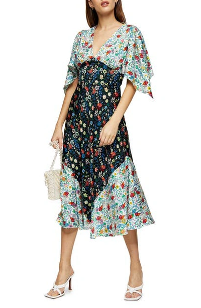 Topshop Idol Midi Dress In Mixed Floral Print-multi