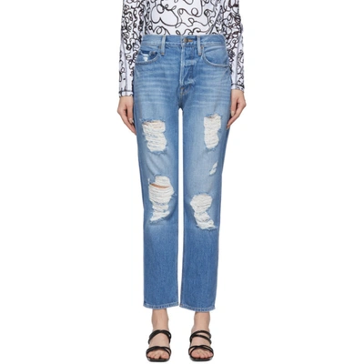 Frame Heritage Original Ripped High Waist Ankle Jeans In Bellflower Rips