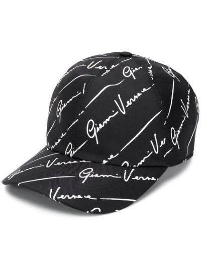 Versace Signature-print Baseball Cap In Black