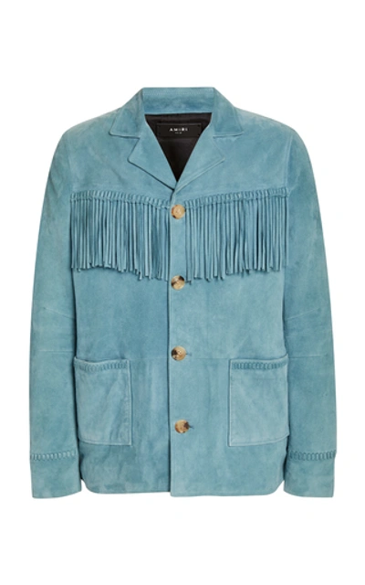 Amiri Fringe Suede Jacket In Blue