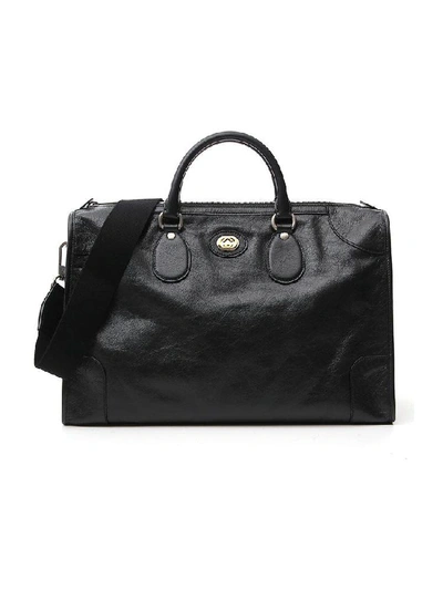 Gucci Medium Interlocking-g Leather Carry-on Duffle Bag In Black/ Black