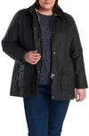Barbour Plus Beadnell Waxed Cotton Corduroy-collar Coat In Sage