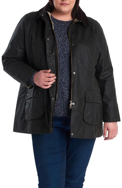 Barbour Plus Beadnell Waxed Cotton Corduroy-collar Coat In Sage