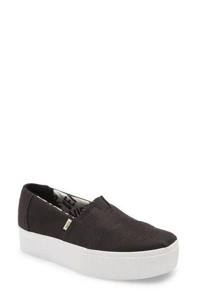 Toms Alpargata Boardwalk Platform Slip-on In Black Heritage Canvas