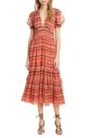 ULLA JOHNSON ELODIE TIE DYE SILK MIDI DRESS,SP200143