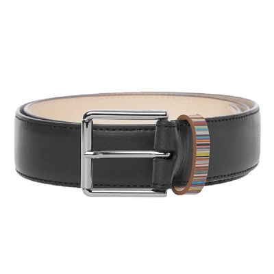 Paul Smith Accessories Mens Black Keeper Striped Leather Belt 38