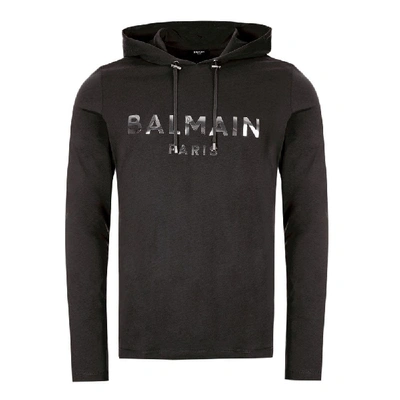 Balmain Hooded Long Sleeve T In Black