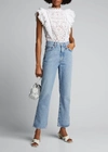 Agolde Light Blue Cropped Denim Pants With Frayed Hem In Blue