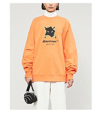 Ader Error Graphic-print Relaxed-fit Cotton-jersey Sweatshirt In Orange