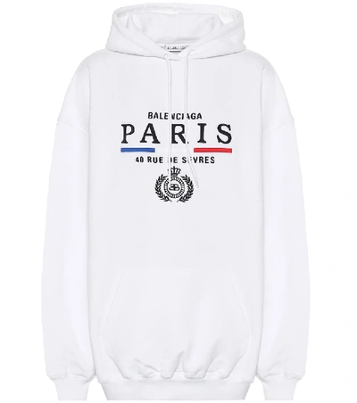 Balenciaga Paris Flag Cotton Jersey Hoodie In White