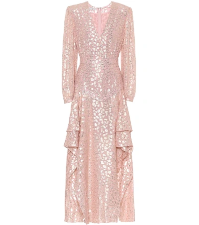 Stella Mccartney Long Sleeve Metallic Fil Coupe Dot Maxi Dress In Ballet Pink