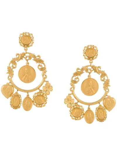 Dolce & Gabbana Votive Image Drop Earrings In Gold